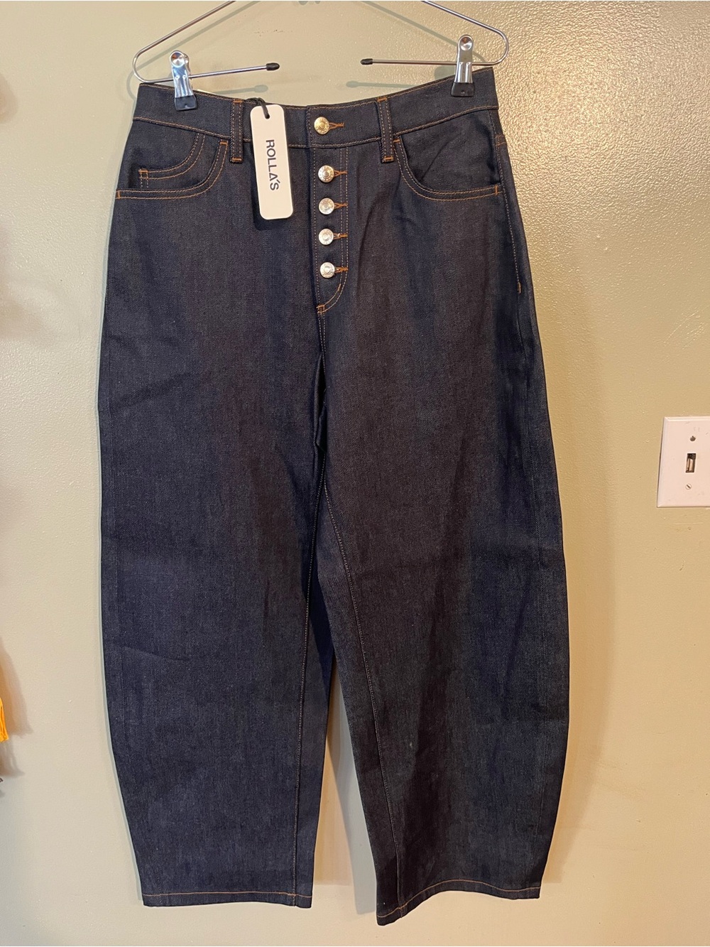 ROLLA'S High-Rise Madame Indigo Button-Fly Women's Jeans Gigi Barrel Leg 28 NWT